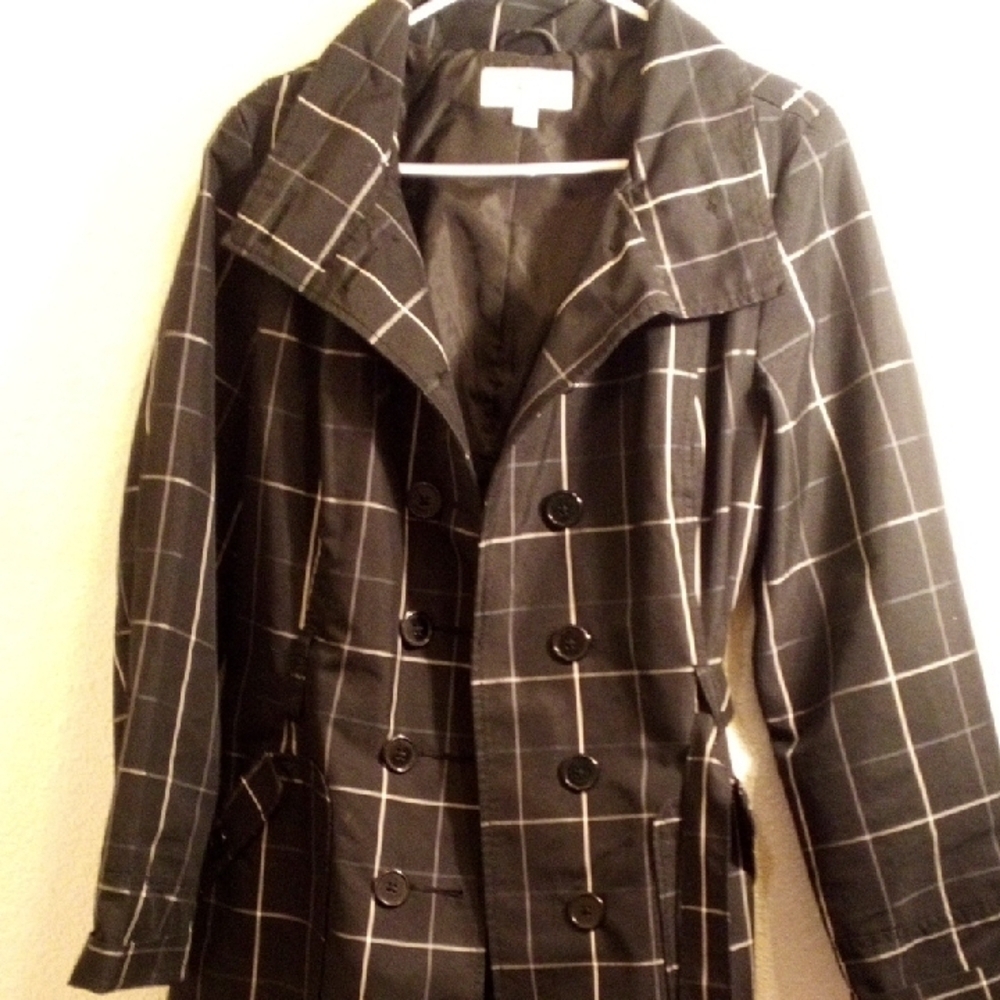 Merona Black and White Checkered Trench Coat - Picture 2 of 5